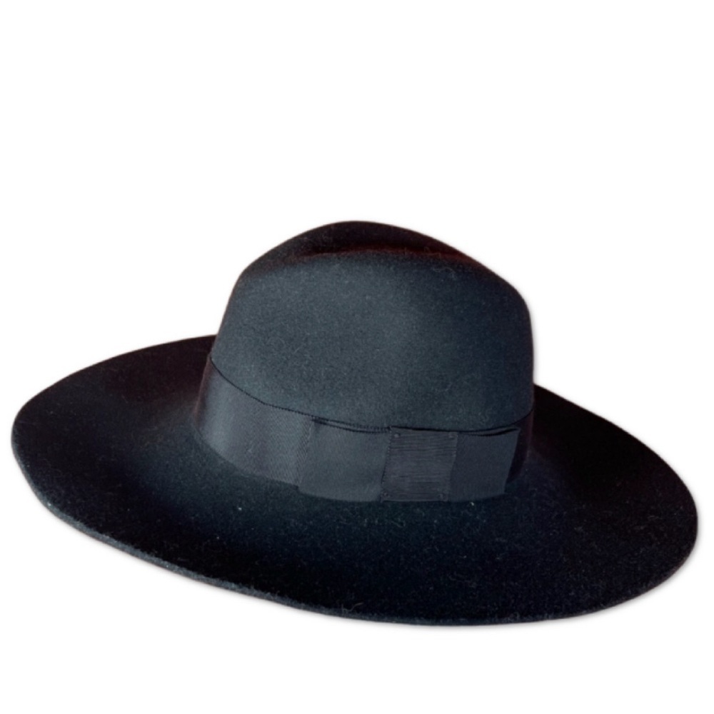 Anthropologie wide brim 💯wool boho western hat with ribbon trim black festival